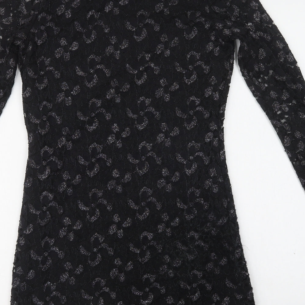 Mela Loves London Womens Black Floral Polyester Bodycon  Size 10  Round Neck  - Lace Overlay