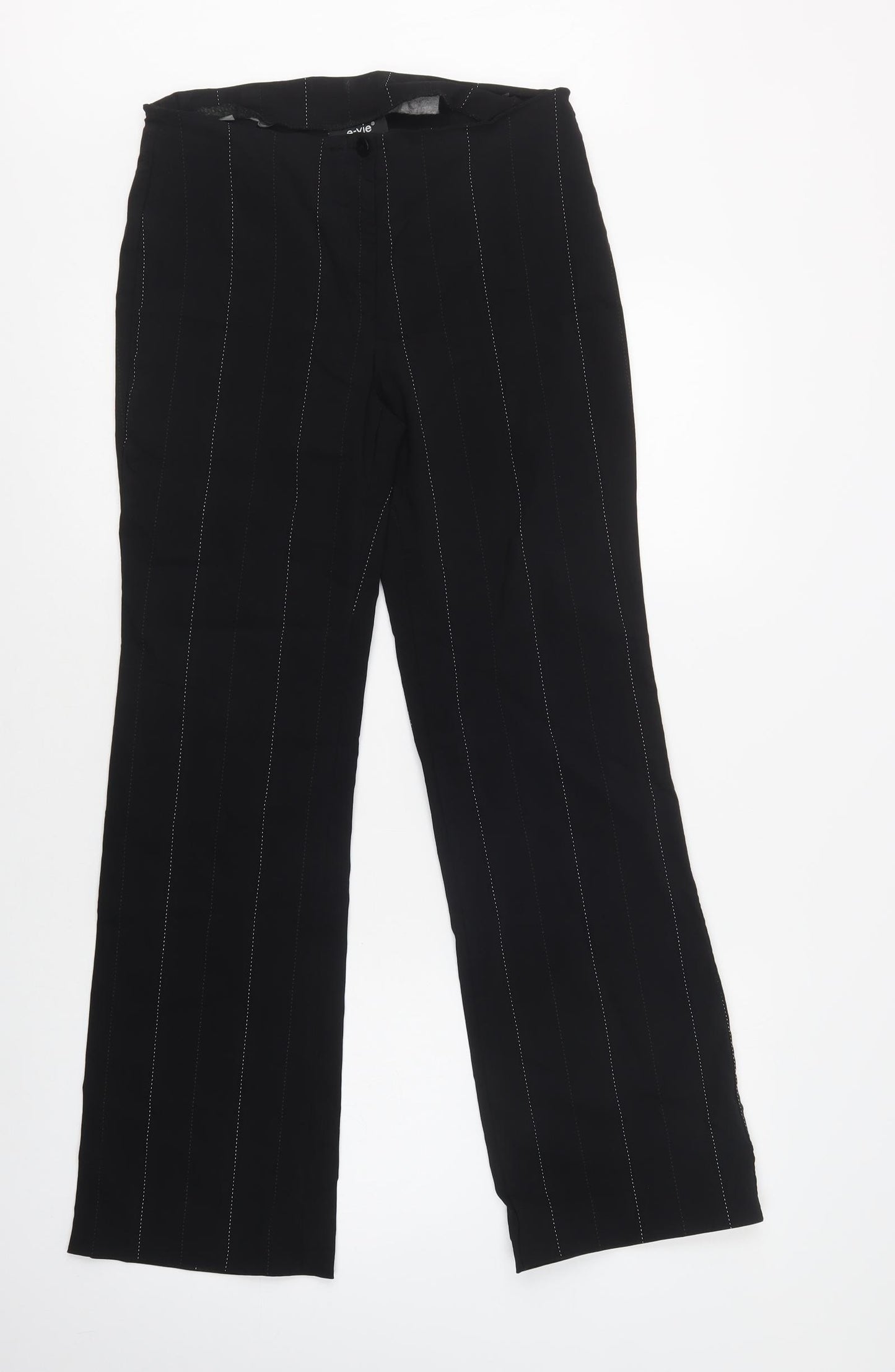 E-vie Womens Black Striped Viscose Dress Pants Trousers Size 12 L31 in Regular Button