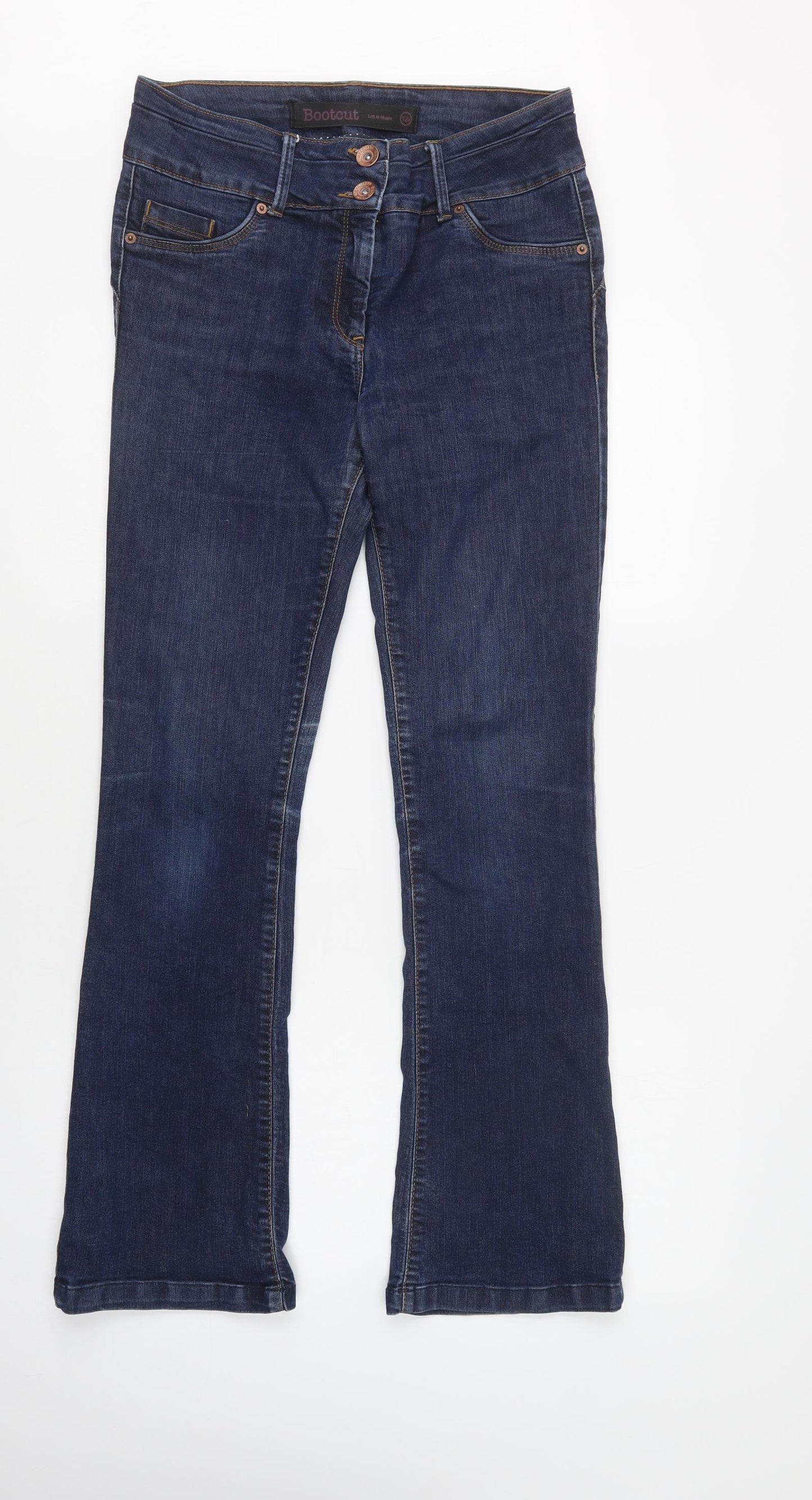 NEXT Womens Blue  Cotton Bootcut Jeans Size 12 L32 in Regular Button