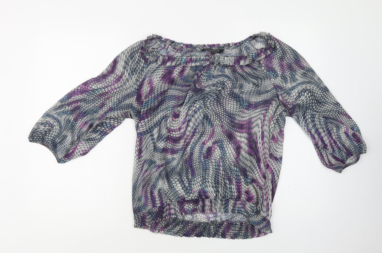 Debenhams Womens Purple Geometric Polyester Basic Blouse Size 12 Boat Neck