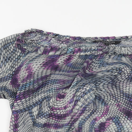 Debenhams Womens Purple Geometric Polyester Basic Blouse Size 12 Boat Neck
