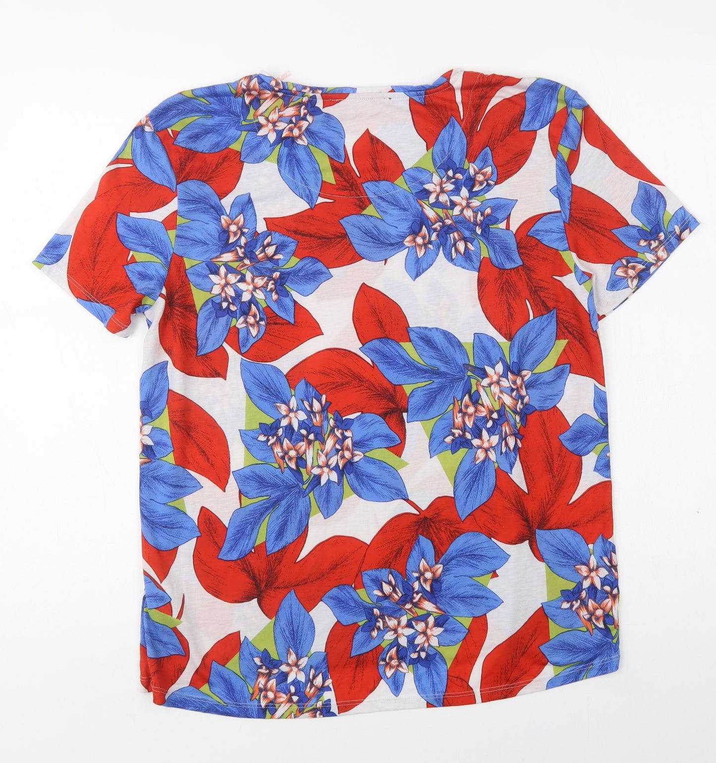 M&S Womens Multicoloured Floral Polyester Basic Blouse Size 14 Crew Neck