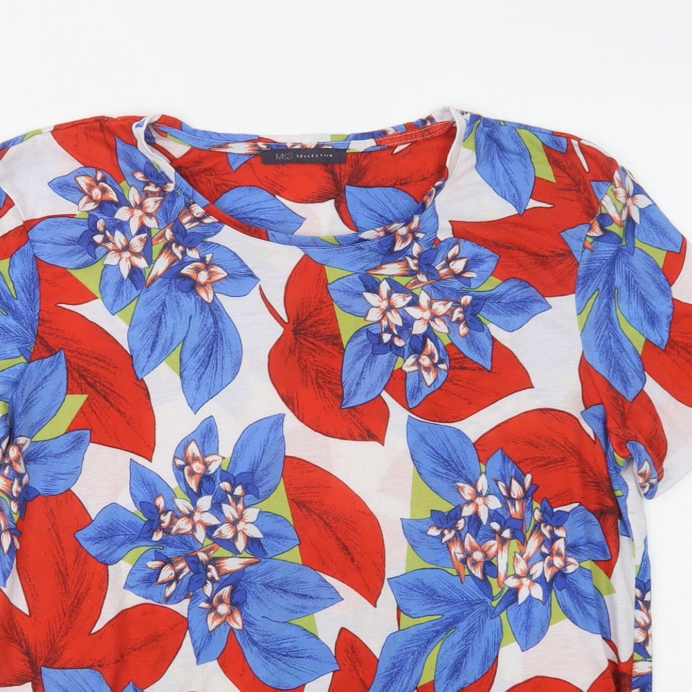 M&S Womens Multicoloured Floral Polyester Basic Blouse Size 14 Crew Neck
