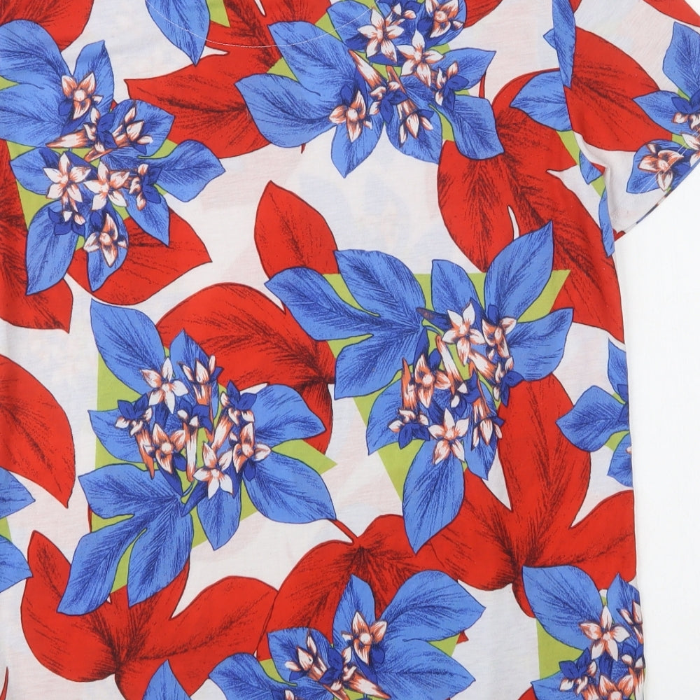 M&S Womens Multicoloured Floral Polyester Basic Blouse Size 14 Crew Neck