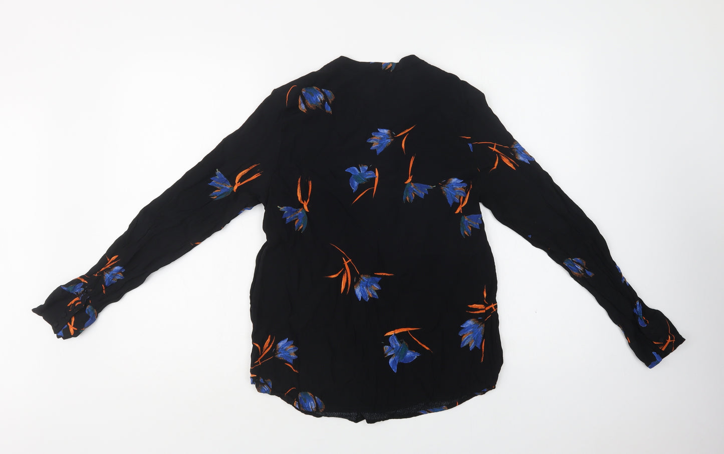 VERO MODA Womens Black Floral Viscose Basic Blouse Size M V-Neck