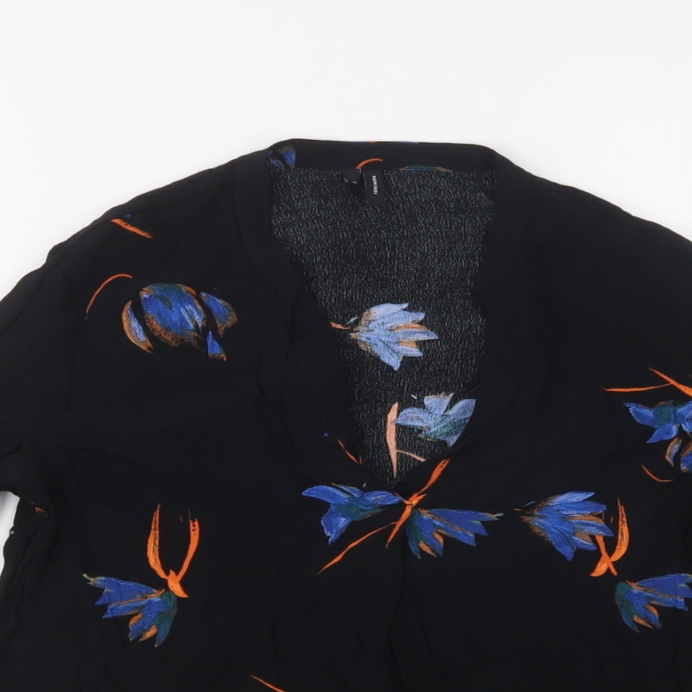 VERO MODA Womens Black Floral Viscose Basic Blouse Size M V-Neck