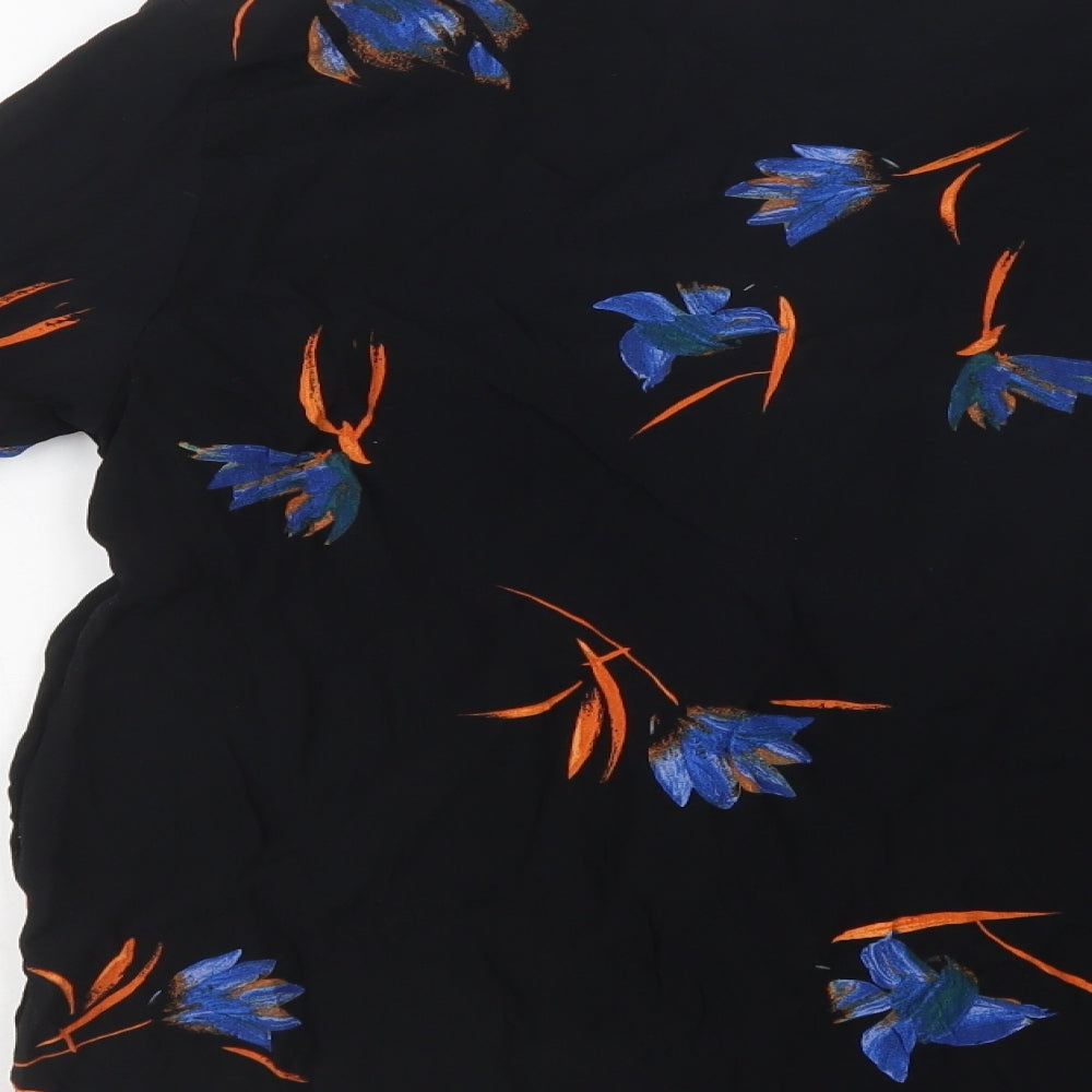 VERO MODA Womens Black Floral Viscose Basic Blouse Size M V-Neck