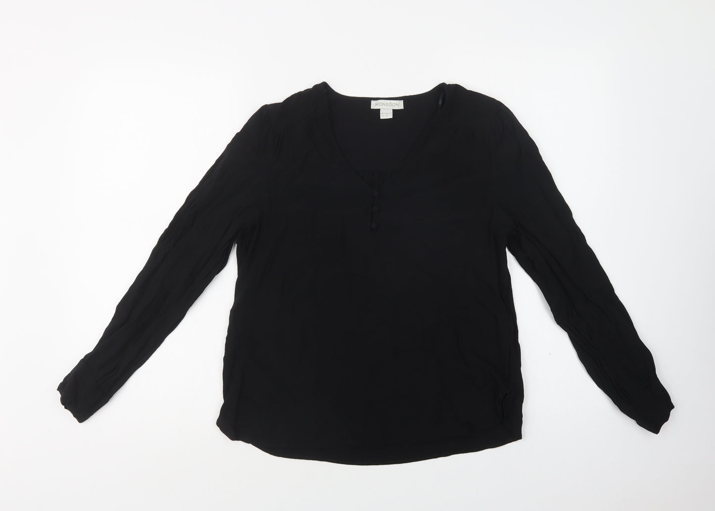 Monsoon Womens Black  Viscose Basic Blouse Size 12 V-Neck