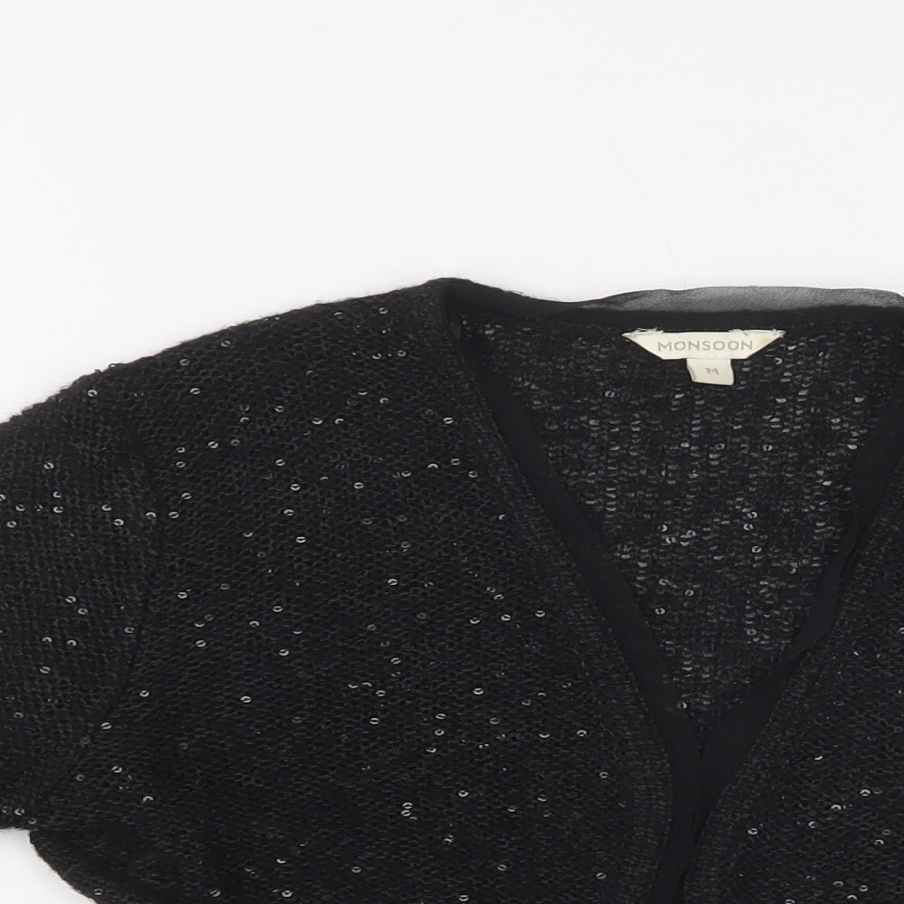 Mon soon Womens Black V-Neck  Polyester Shrug Jumper Size M