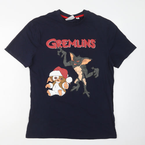 Primark Womens Blue  Cotton Basic Polo Size M Crew Neck - Gremlins