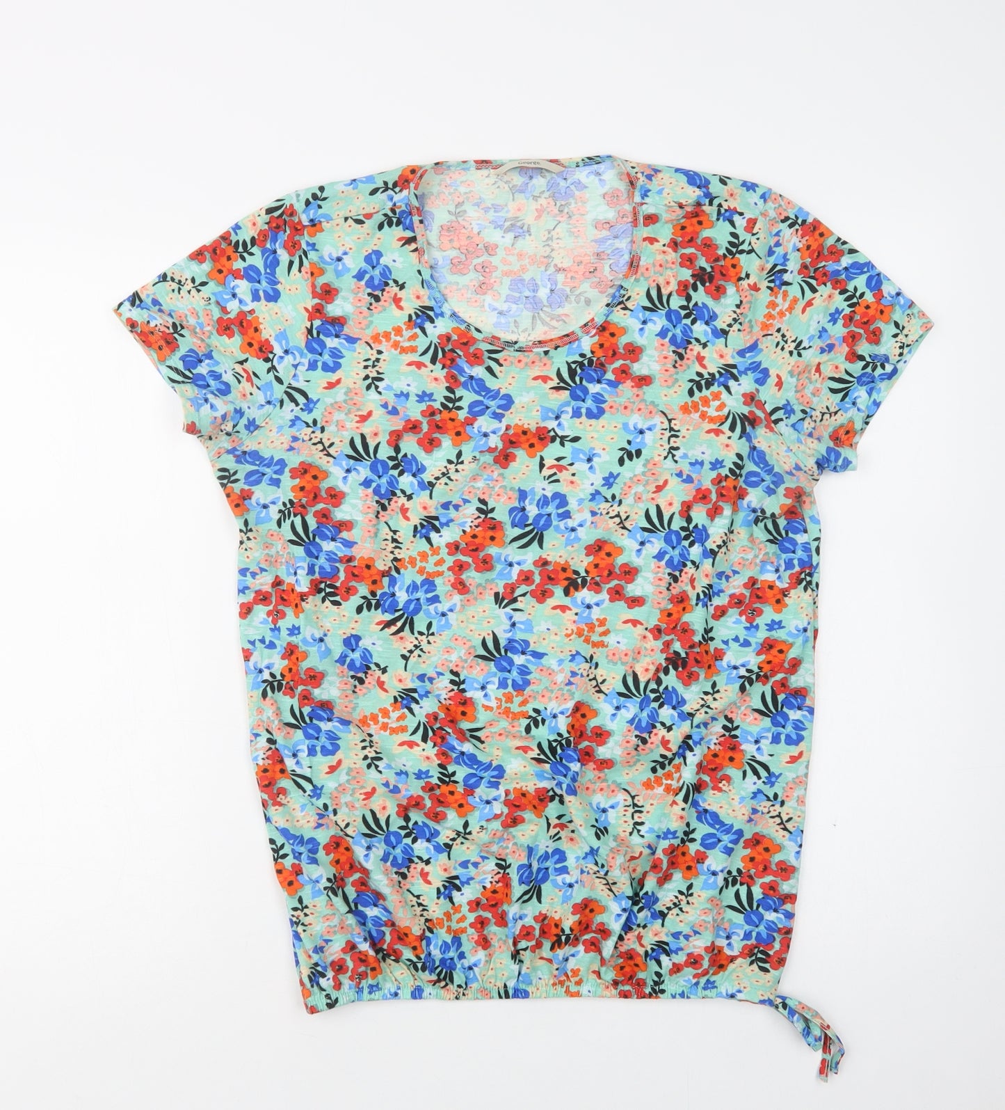 George Womens Multicoloured Floral Cotton Basic Blouse Size 12 Crew Neck