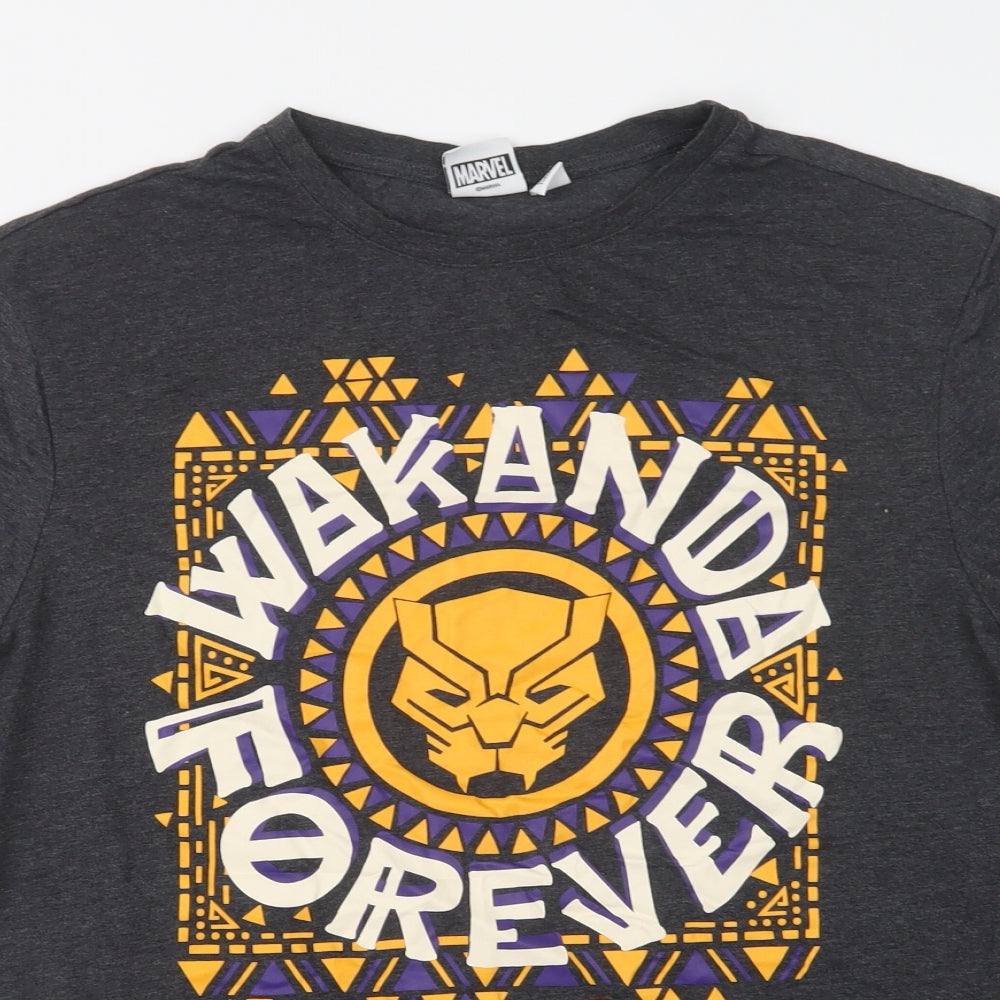 Primark Womens Grey  Polyacrylate Fibre Basic T-Shirt Size L Crew Neck - Black Panther