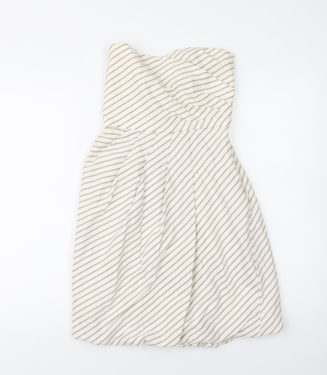 Zara Womens White Striped Cotton A-Line  Size S  Off the Shoulder Zip