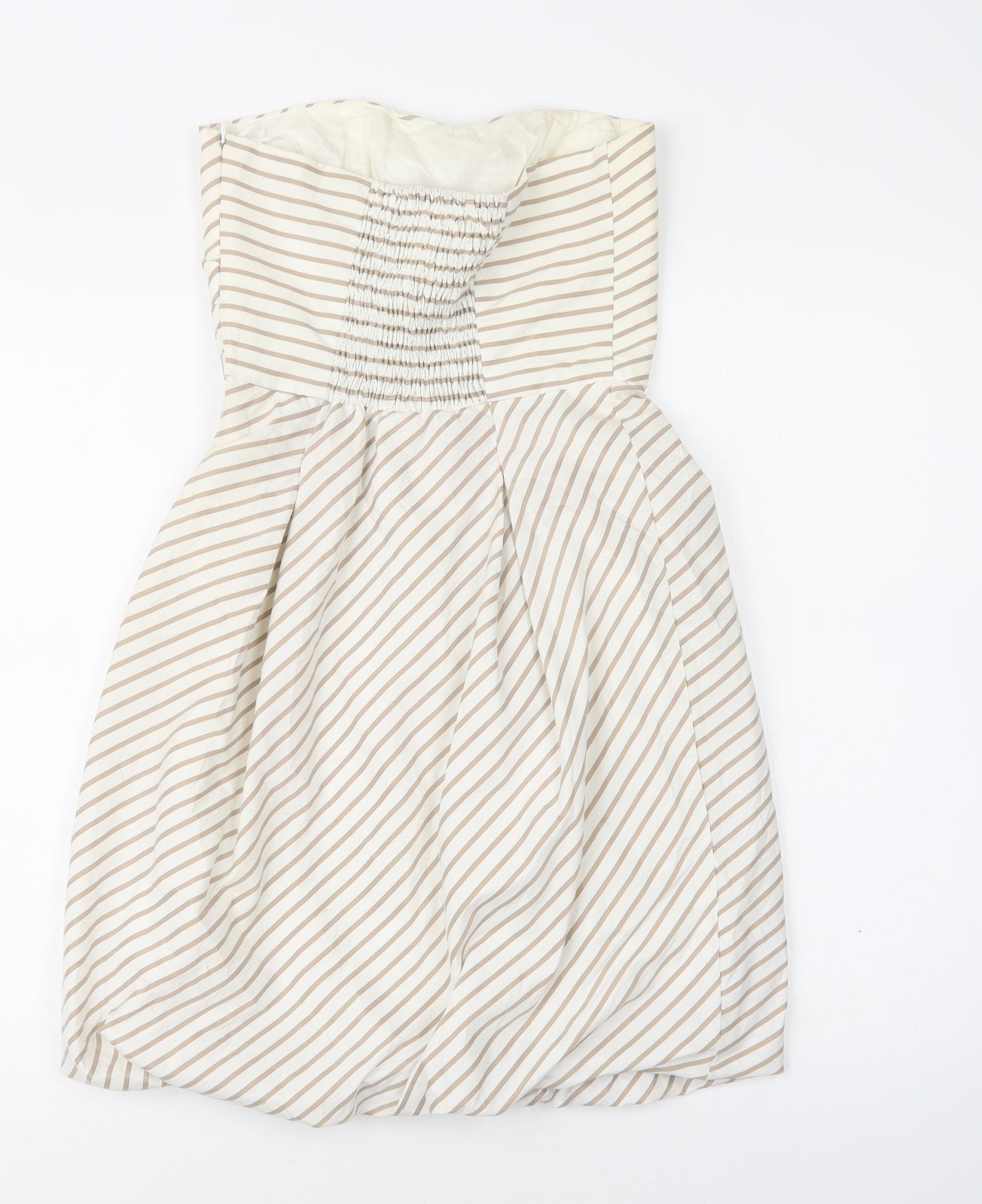 Zara Womens White Striped Cotton A-Line  Size S  Off the Shoulder Zip