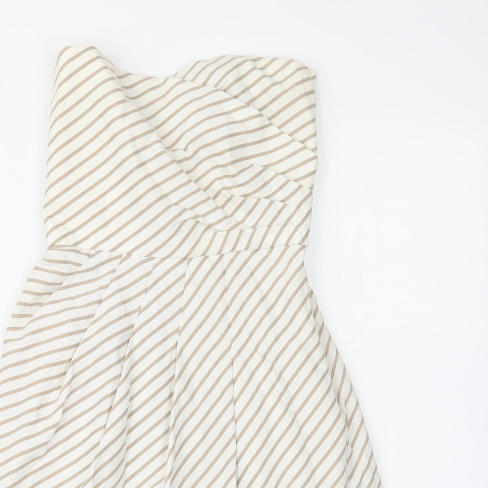 Zara Womens White Striped Cotton A-Line  Size S  Off the Shoulder Zip
