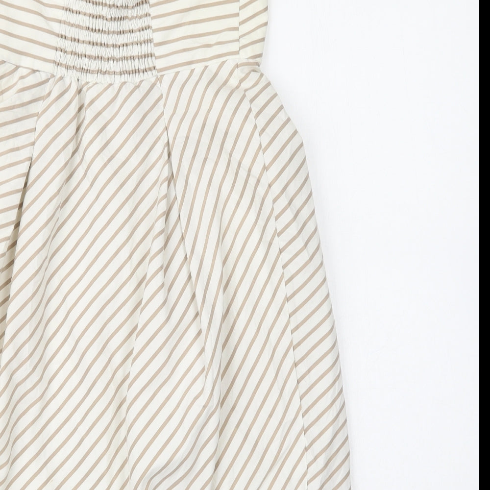 Zara Womens White Striped Cotton A-Line  Size S  Off the Shoulder Zip