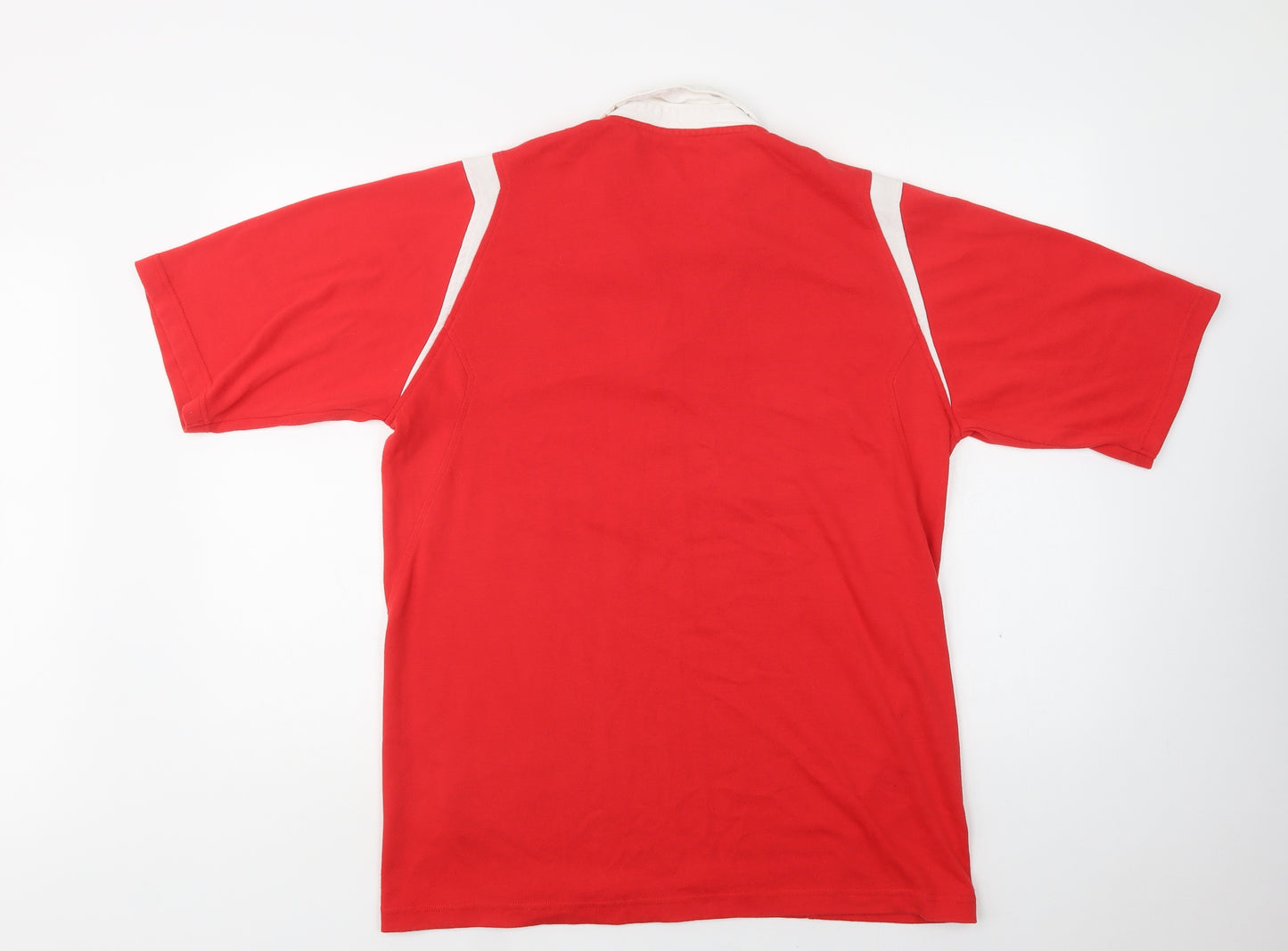 Reebok Mens Red  Polyester  Polo Size M Collared Button - Welsh Rugby