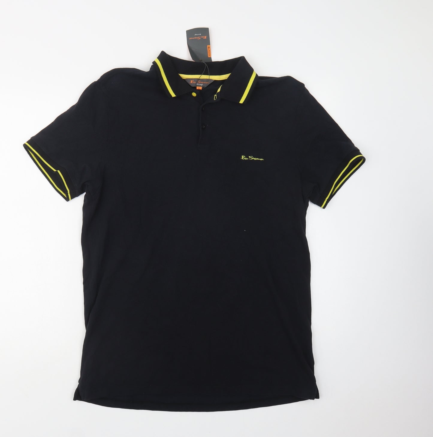 Ben Sherman Mens Black  Cotton  Polo Size XL Collared Button