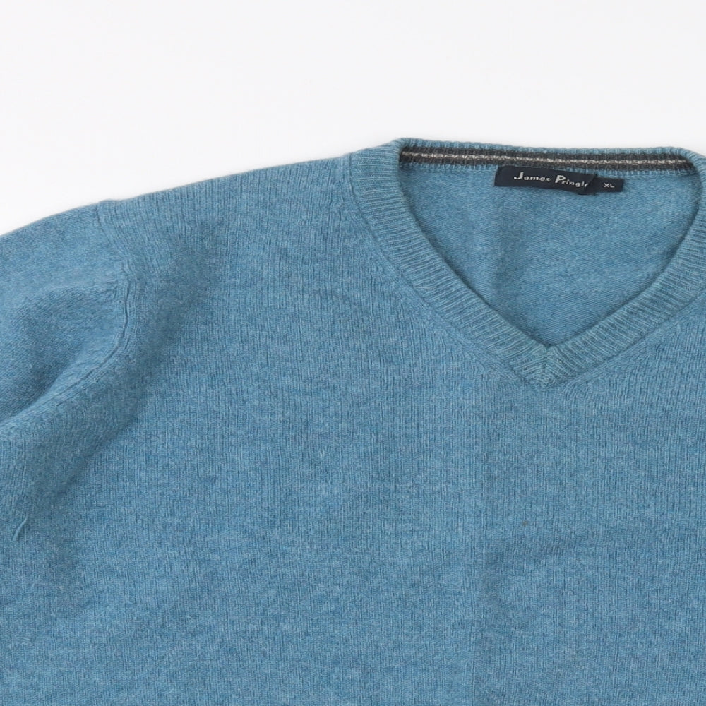 James Pringle Mens Blue V-Neck  Wool Pullover Jumper Size XL