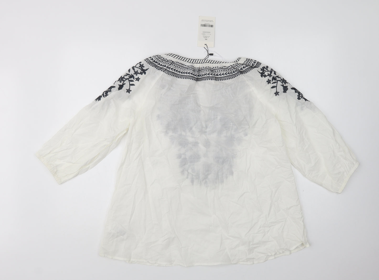 Lolita Womens White Floral Cotton Basic Blouse Size L V-Neck