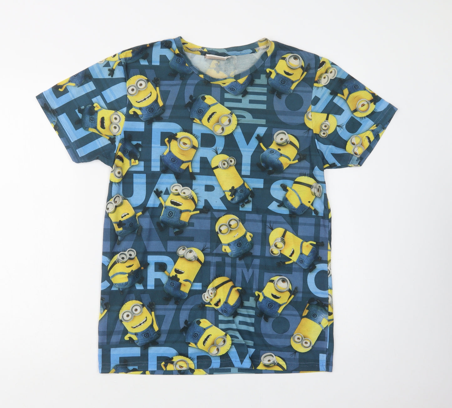 Despicable Me Mens Blue Geometric Polyester  T-Shirt Size S Crew Neck  - Minions