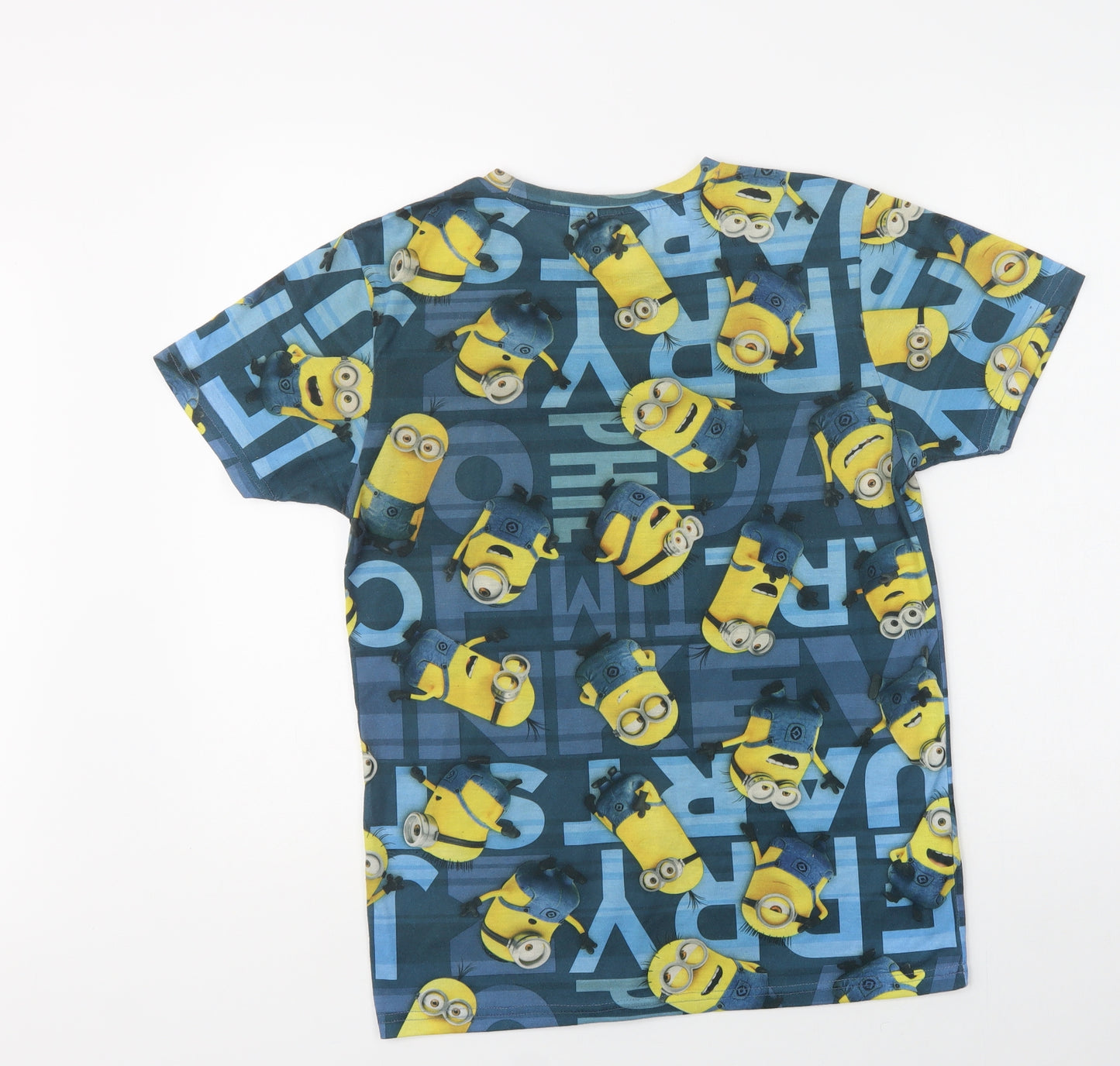 Despicable Me Mens Blue Geometric Polyester  T-Shirt Size S Crew Neck  - Minions