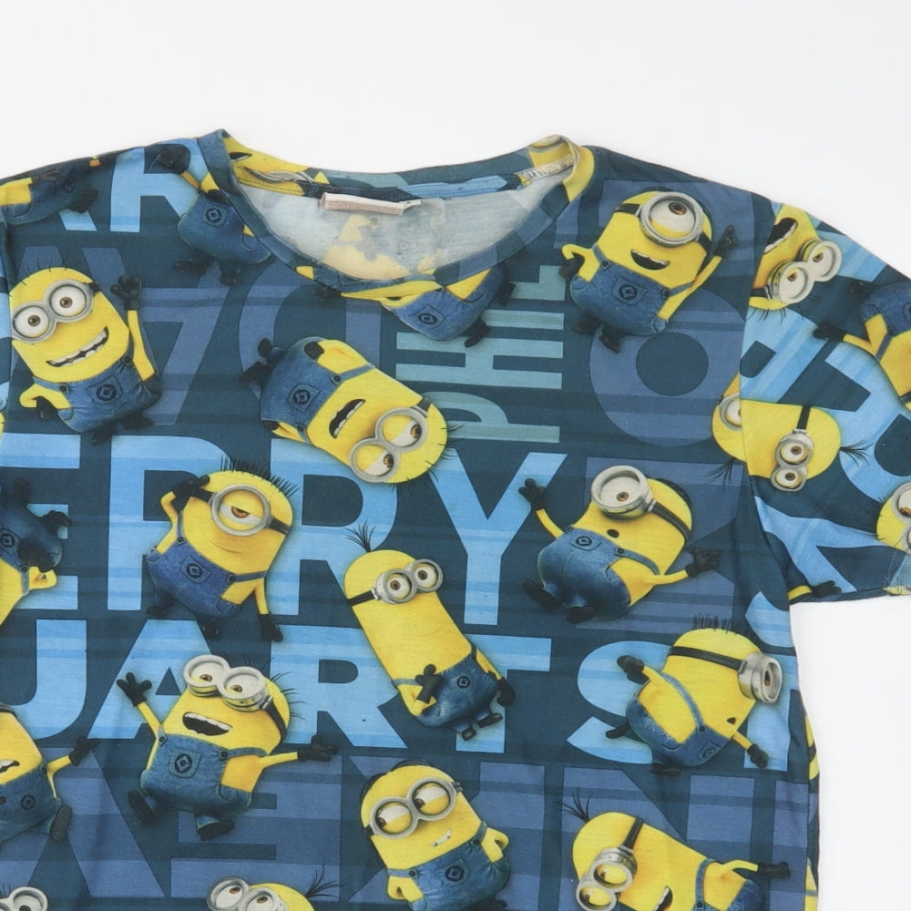 Despicable Me Mens Blue Geometric Polyester  T-Shirt Size S Crew Neck  - Minions