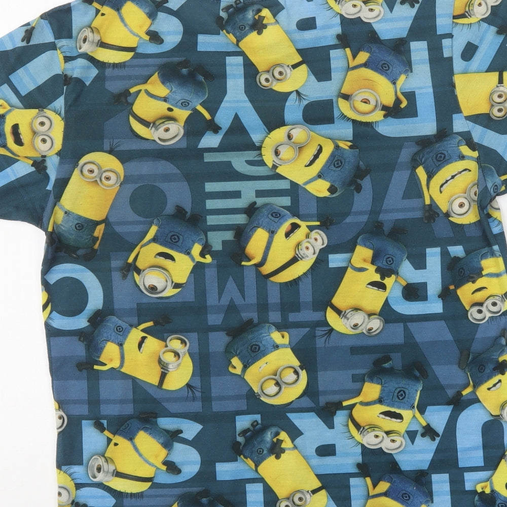 Despicable Me Mens Blue Geometric Polyester  T-Shirt Size S Crew Neck  - Minions