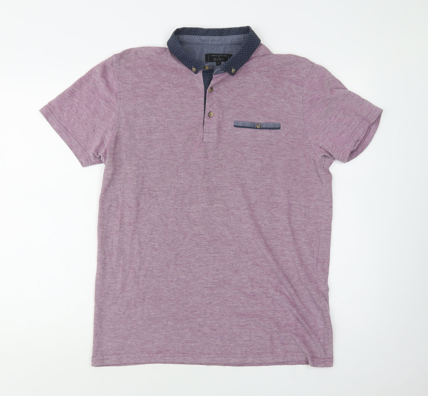 Matalan Mens Purple  Cotton  Polo Size L Collared Button
