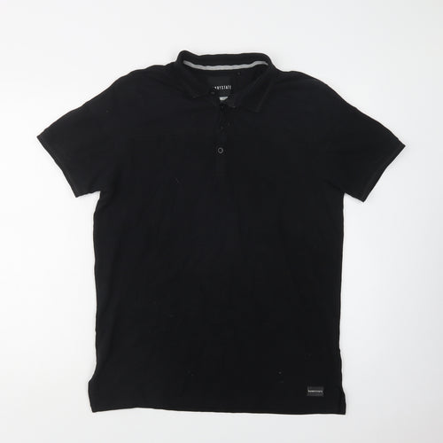 Nannystate Mens Black  Cotton  Polo Size M Collared Button