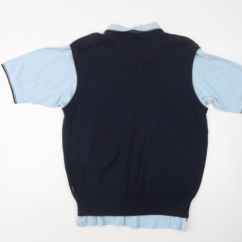 Maine N Mens Blue  Cotton  Polo Size L Collared Button