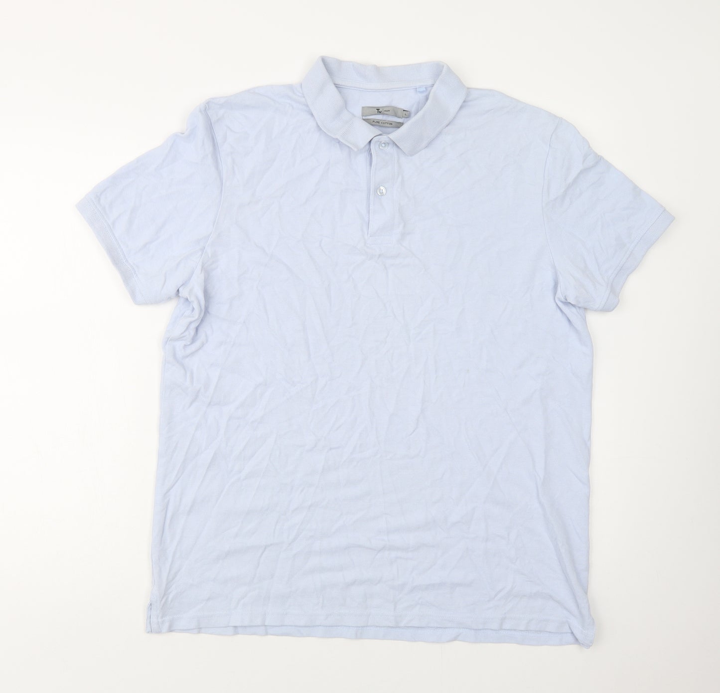 TU Mens Blue  Cotton  Polo Size L Collared Button