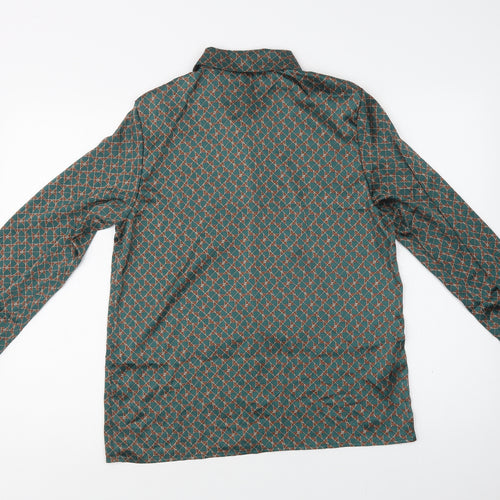 SheIn Womens Green Geometric Polyester Basic Button-Up Size M Collared