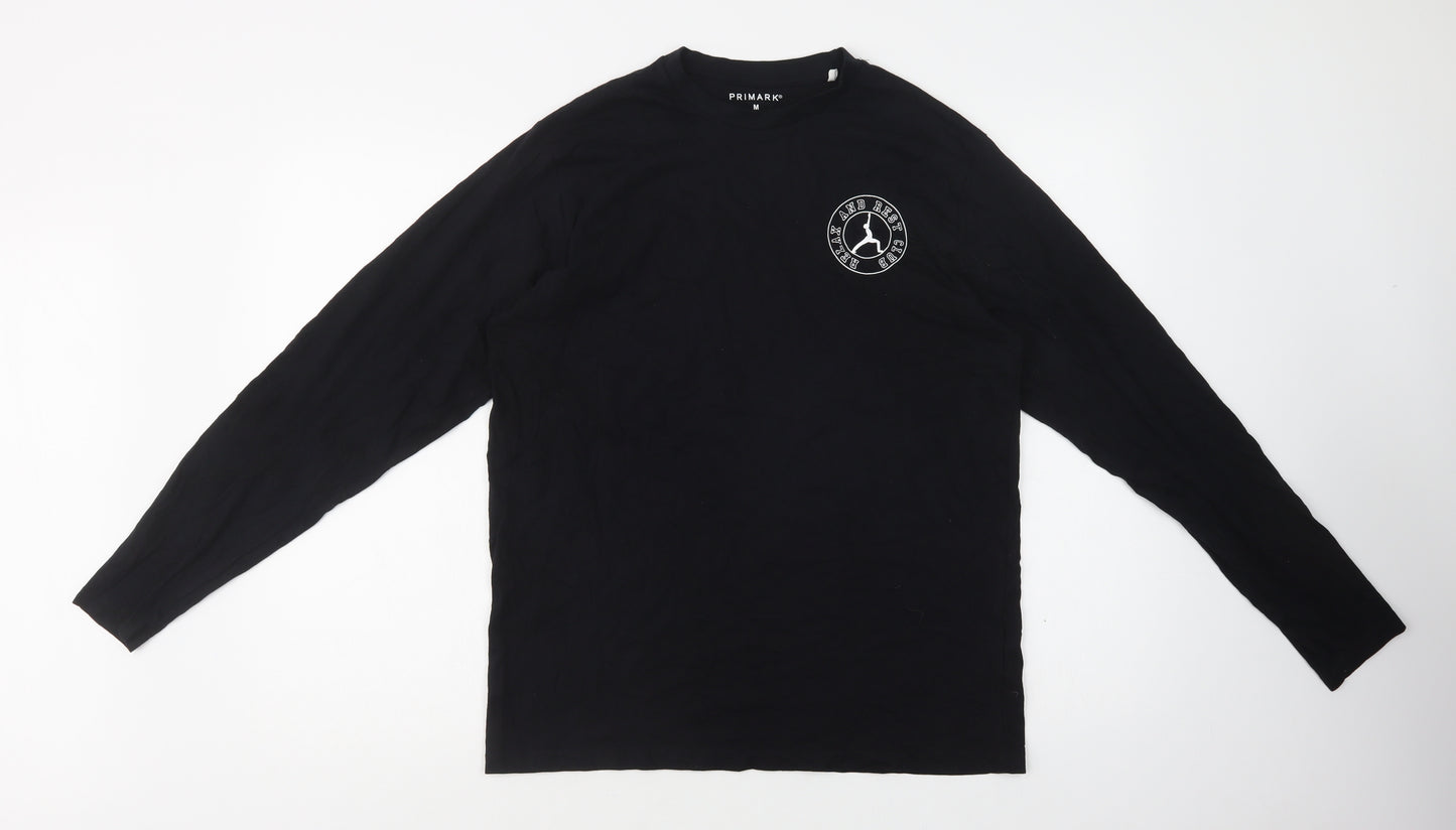 Primark Mens Black  Cotton  T-Shirt Size M Crew Neck