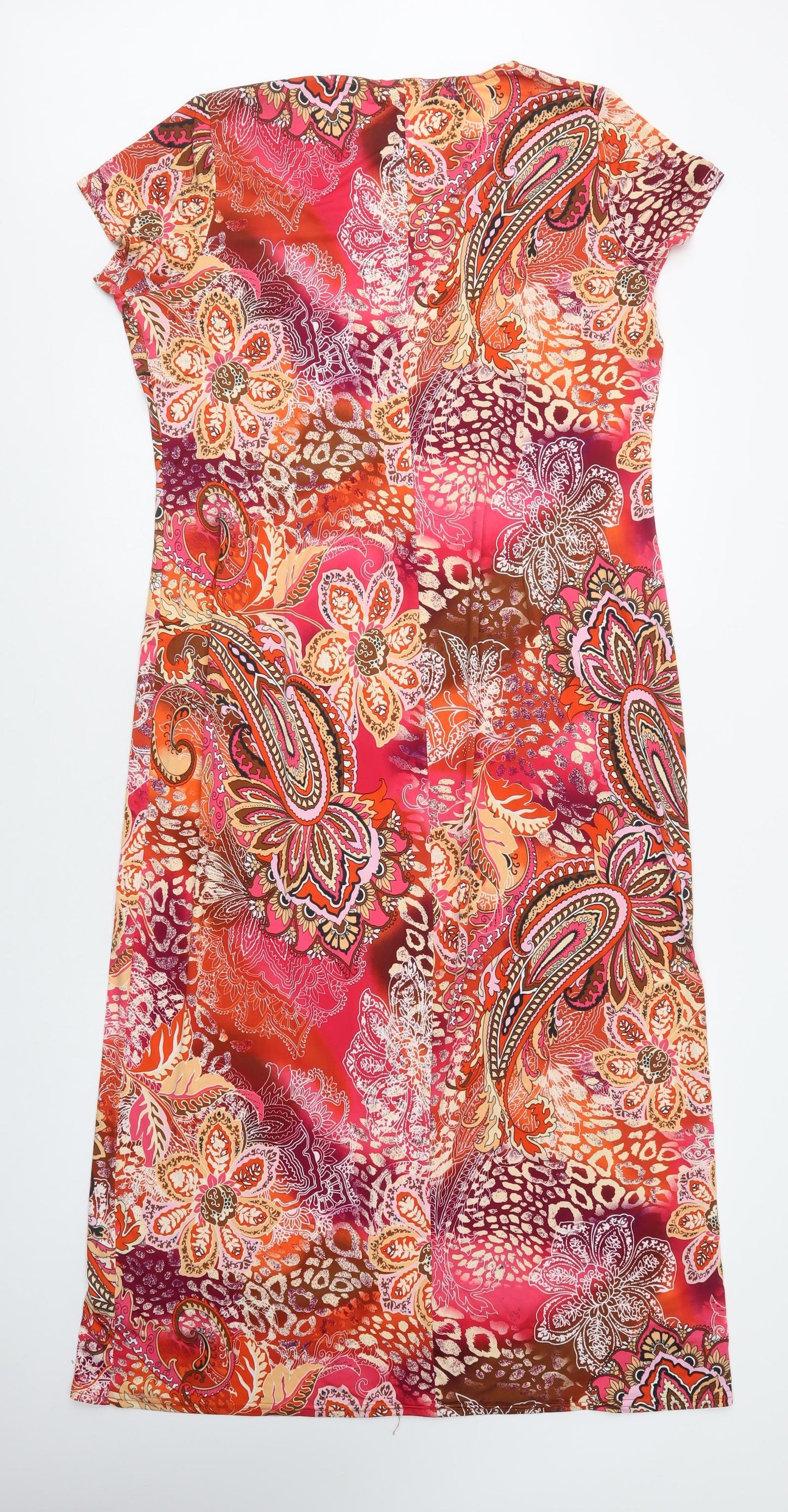 Joanna Hope Womens Pink Paisley Polyacrylate Fibre Maxi  Size 16  Crew Neck