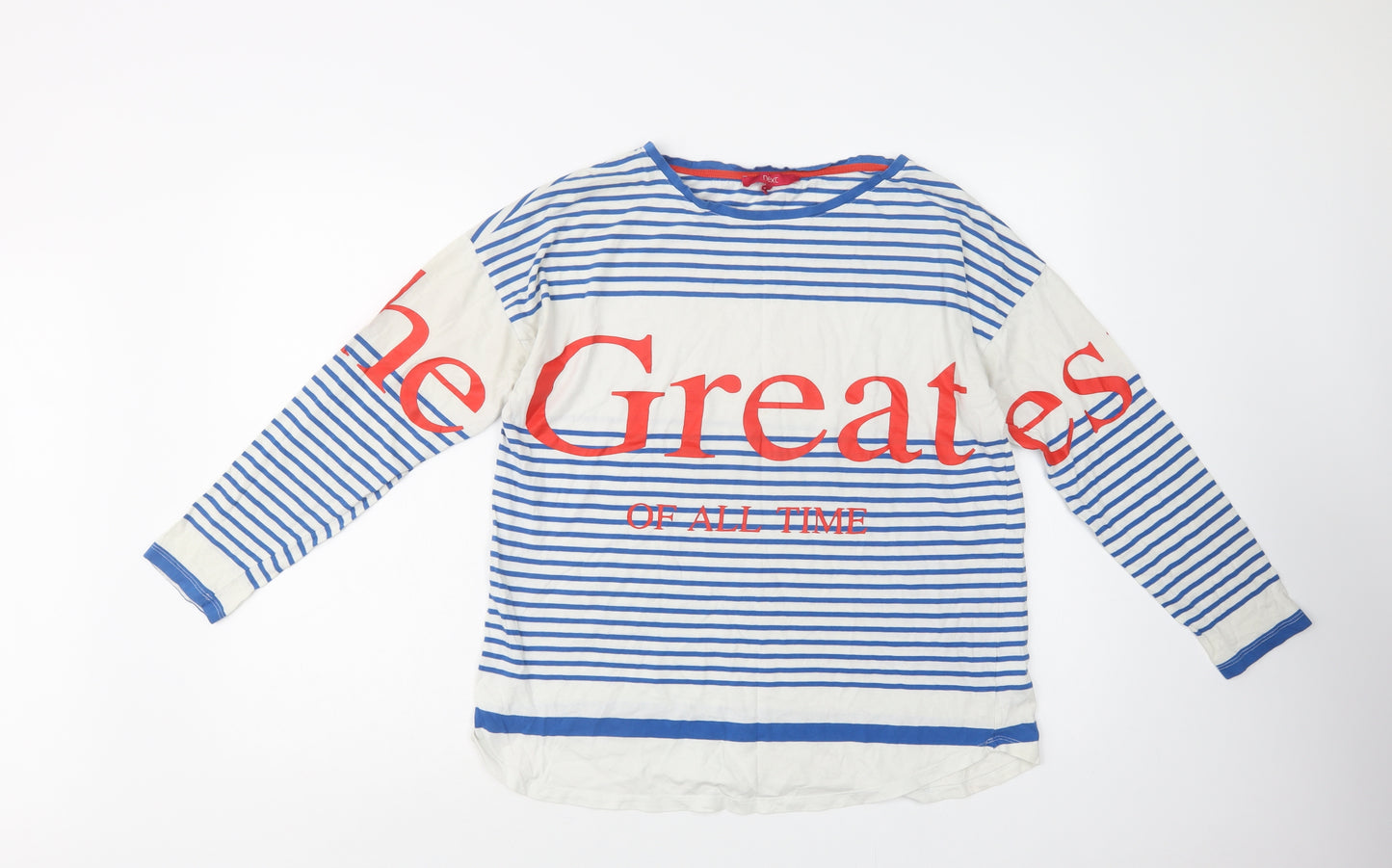 NEXT Womens White Striped Cotton Basic Blouse Size 14 Crew Neck