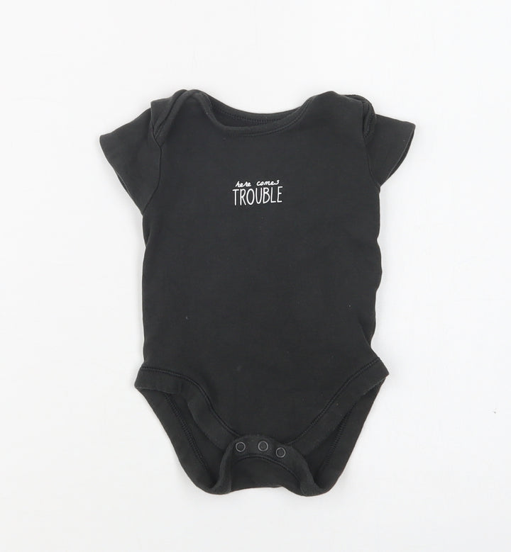 George Baby Black Cotton Romper One-Piece Size 6-9 Months Snap - Trouble