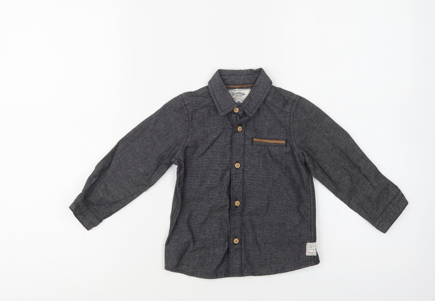 Mothercare Baby Grey  Cotton Basic Button-Up Size 12-18 Months Collared Button