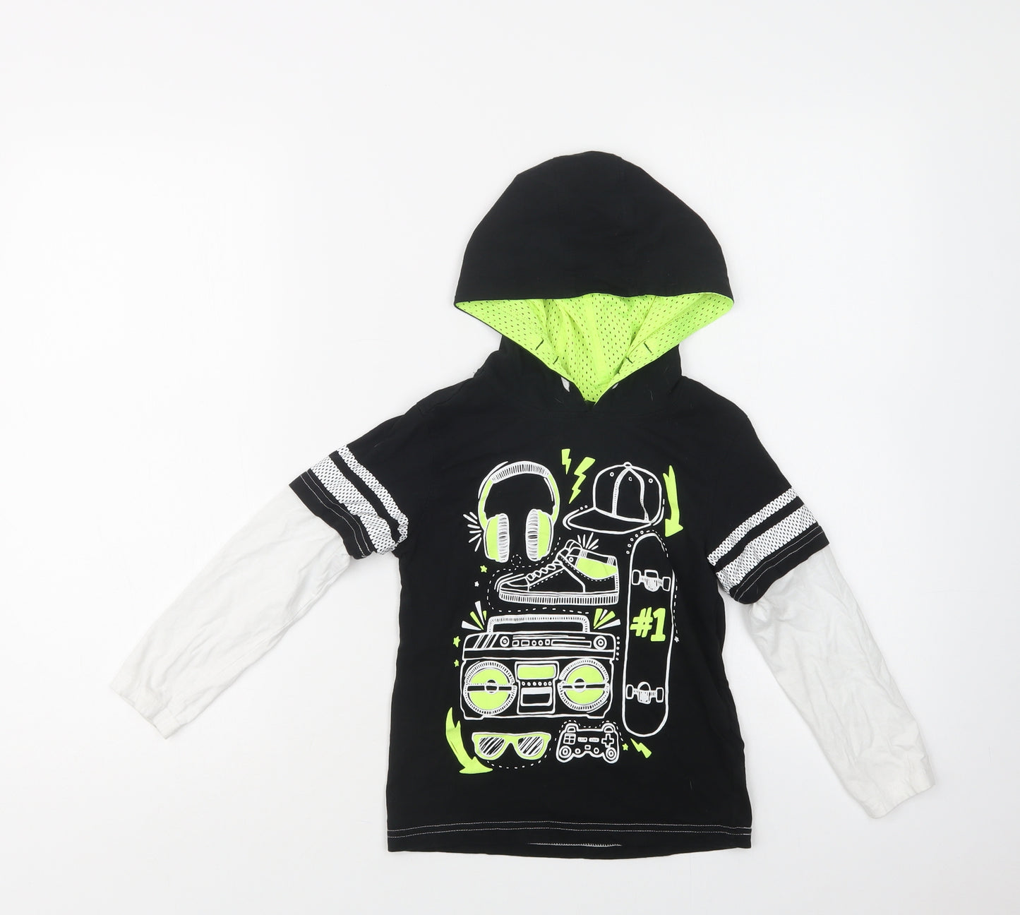 George Boys Black  Cotton Basic T-Shirt Size 6-7 Years High Neck