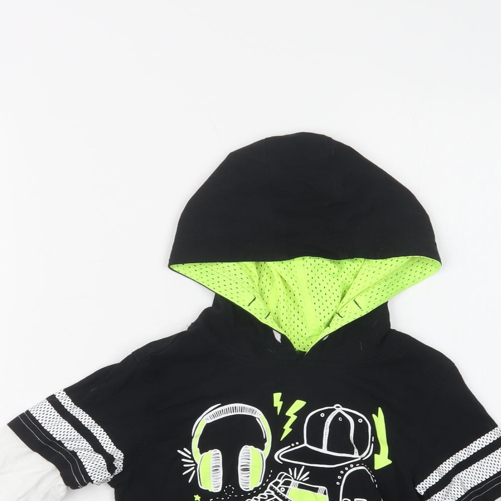 George Boys Black  Cotton Basic T-Shirt Size 6-7 Years High Neck