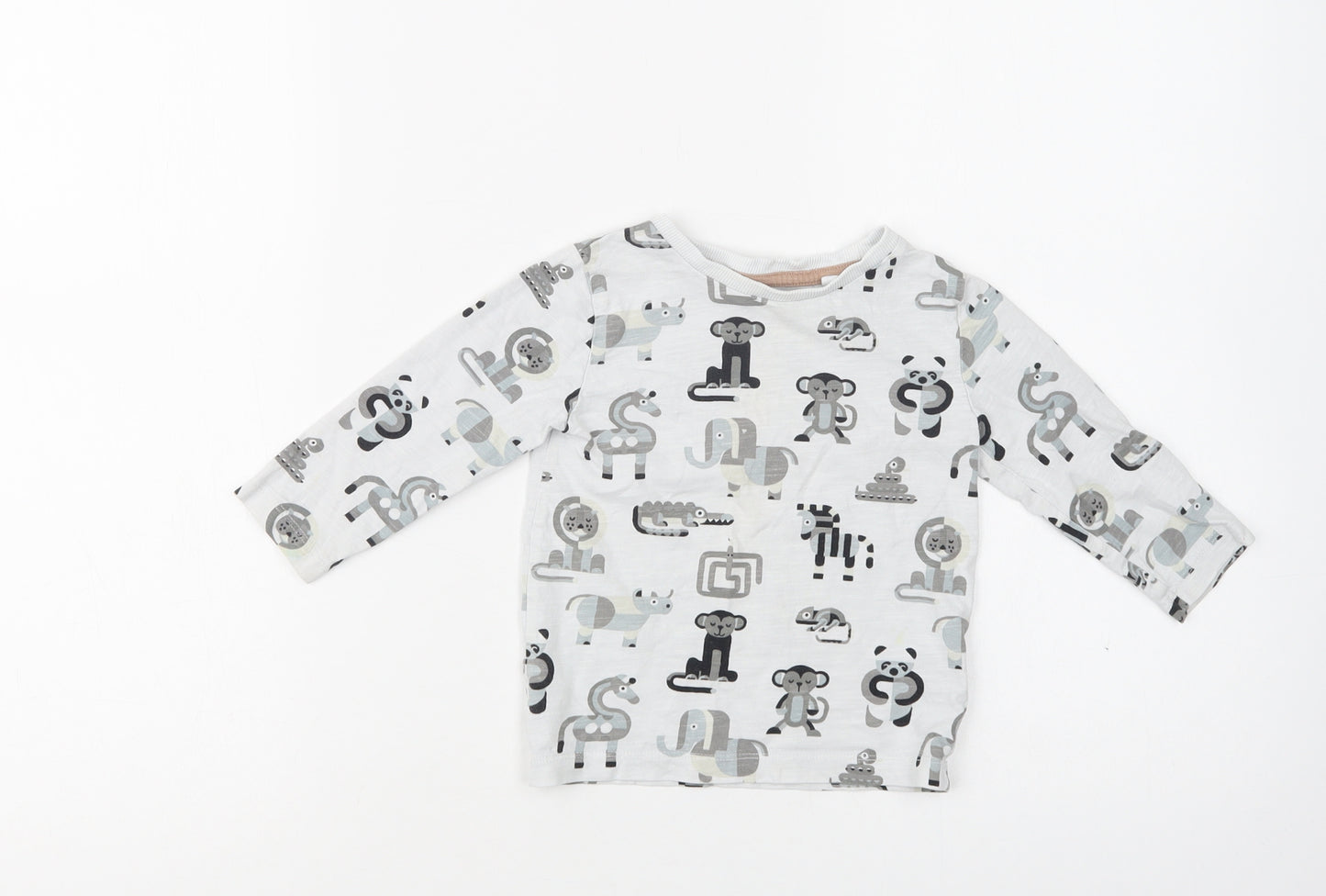 NEXT Baby Grey Geometric Cotton Basic Blouse Size 12-18 Months Crew Neck  - Cute Animals Print