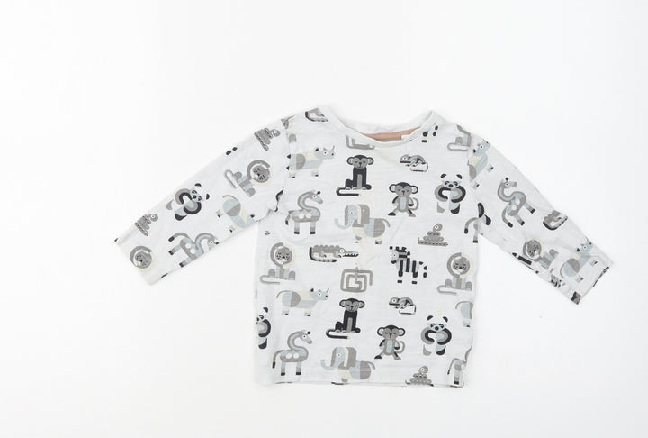NEXT Baby Grey Geometric Cotton Basic Blouse Size 12-18 Months Crew Neck - Cute Animals Print
