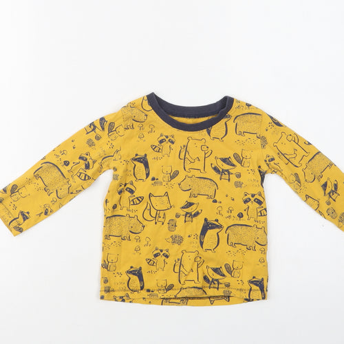 George Baby Yellow Geometric Cotton Basic Blouse Size 12-18 Months Crew Neck  - Cute Animals Print
