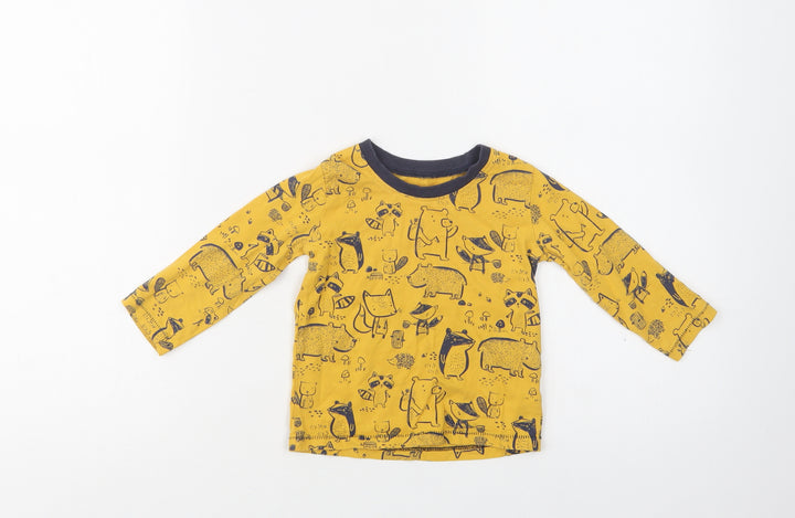 George Baby Yellow Geometric Cotton Basic Blouse Size 12-18 Months Crew Neck - Cute Animals Print