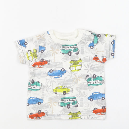 Nutmeg Baby Multicoloured Geometric Cotton Basic T-Shirt Size 6-9 Months Crew Neck Snap - Car Print