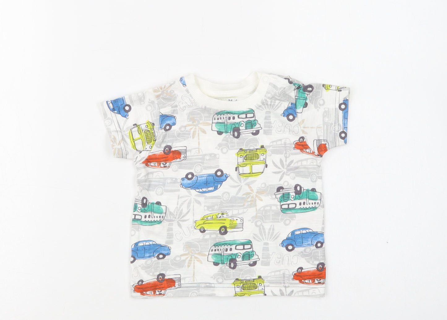 Nutmeg Baby Multicoloured Geometric Cotton Basic T-Shirt Size 6-9 Months Crew Neck Snap - Car Print