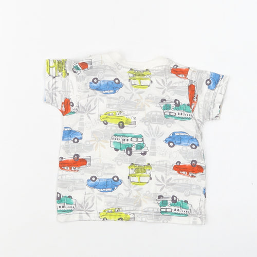 Nutmeg Baby Multicoloured Geometric Cotton Basic T-Shirt Size 6-9 Months Crew Neck Snap - Car Print