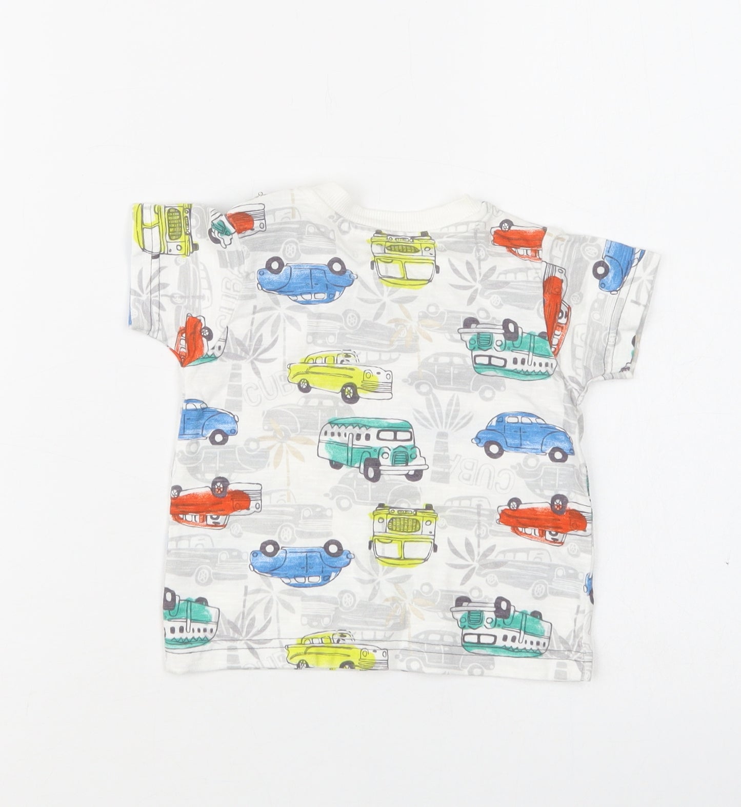 Nutmeg Baby Multicoloured Geometric Cotton Basic T-Shirt Size 6-9 Months Crew Neck Snap - Car Print