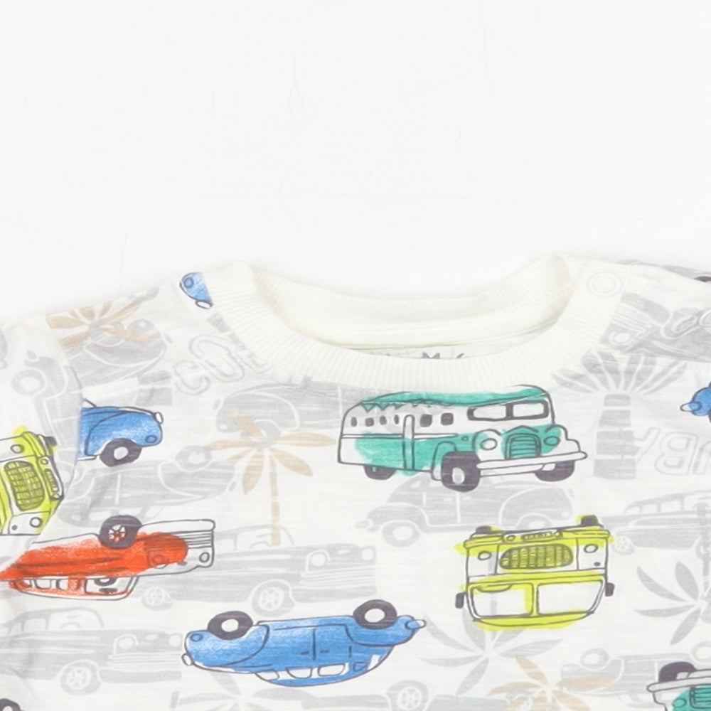 Nutmeg Baby Multicoloured Geometric Cotton Basic T-Shirt Size 6-9 Months Crew Neck Snap - Car Print