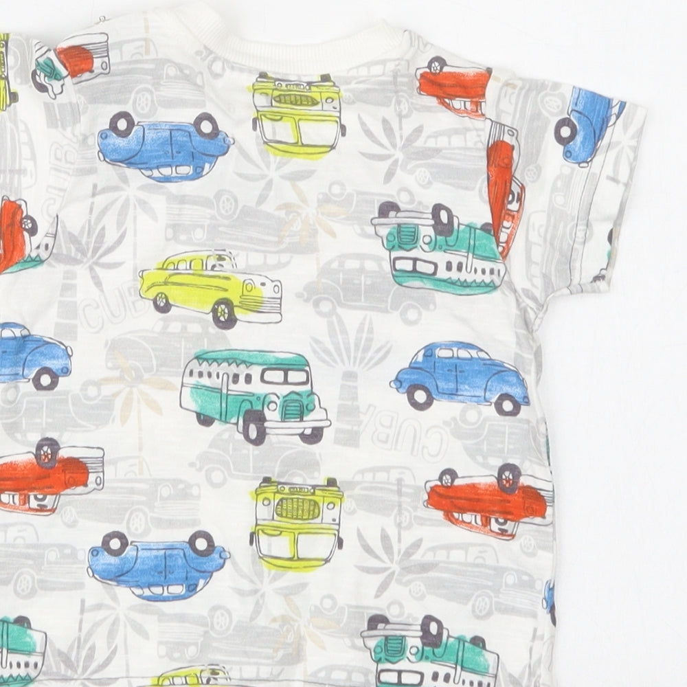 Nutmeg Baby Multicoloured Geometric Cotton Basic T-Shirt Size 6-9 Months Crew Neck Snap - Car Print